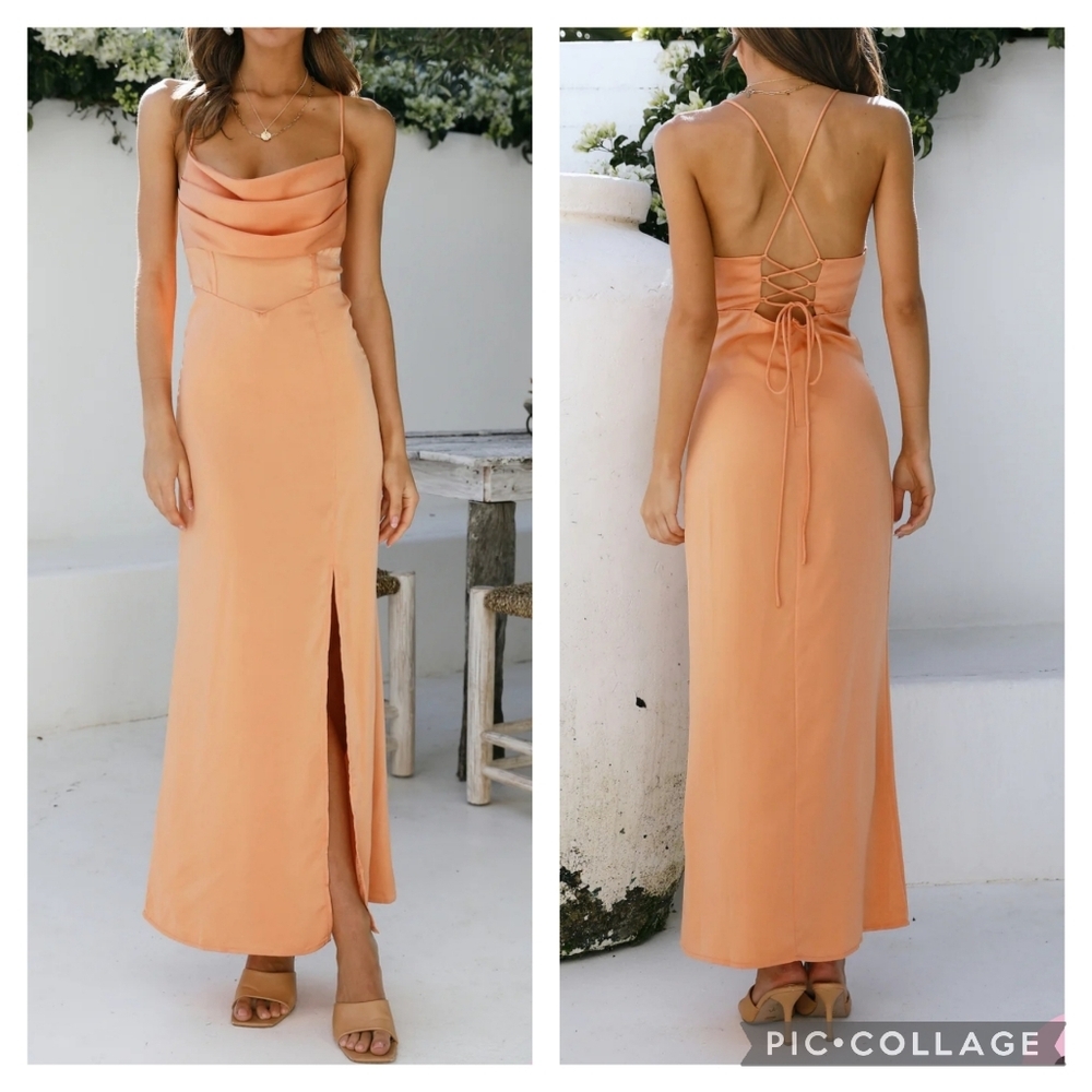 Hello Molly Golden Thoughts Maxi Dress Orange Midi Dress